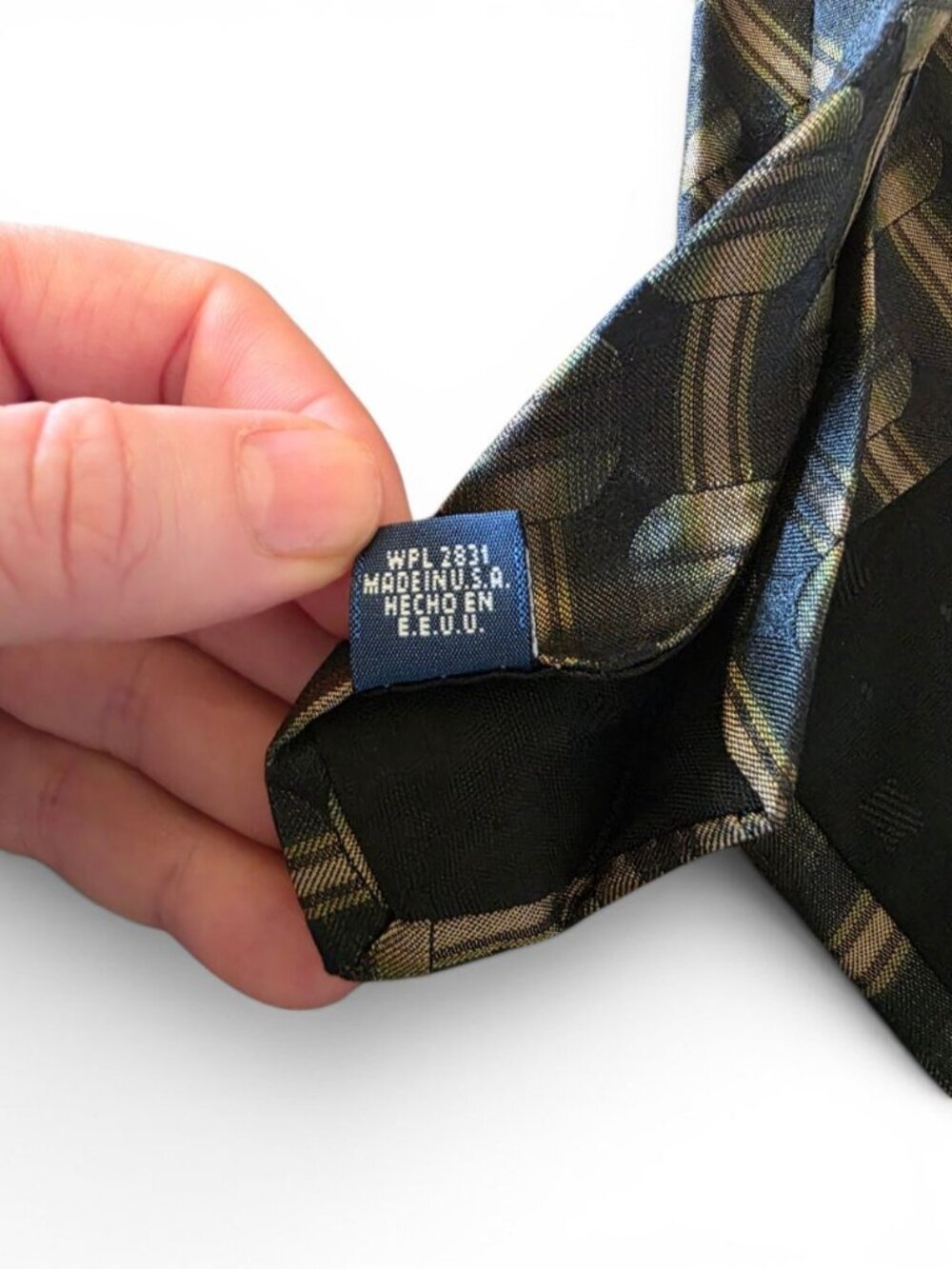 Stafford Executive Silk Tie Black Green Brown Geometric Satin Woven Classic USA - Picture 8 of 13